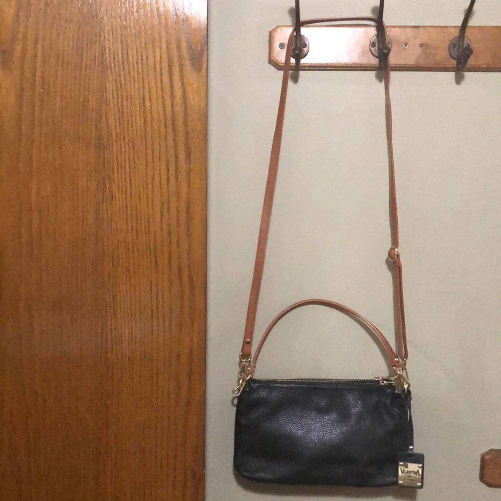 Valentina Black pebbled leather purse.  Missing longer crossbody strap shown.